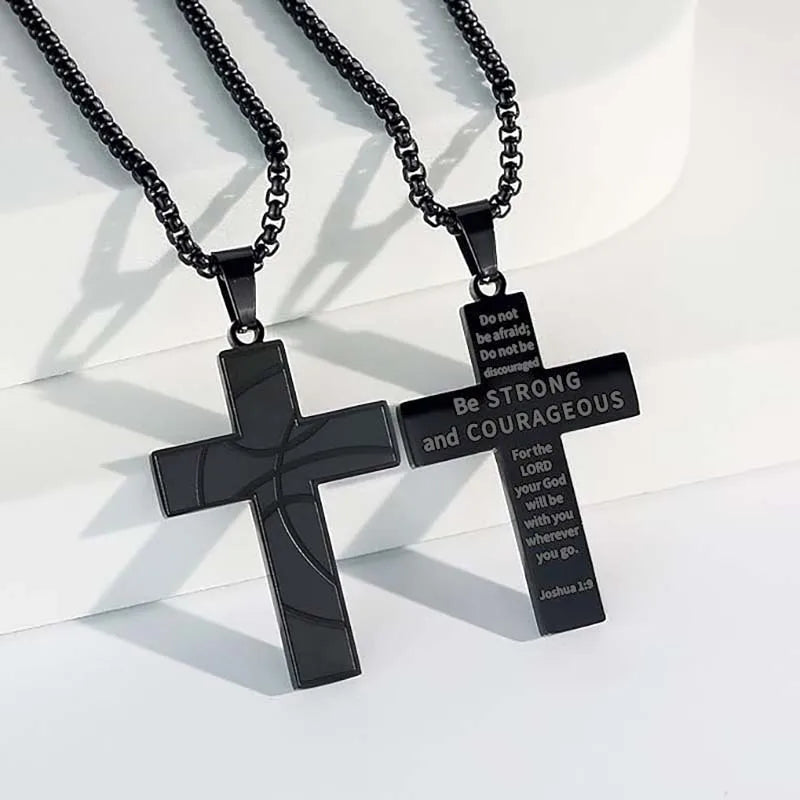 Stainless Steel Sports Cross Necklace Bible Verse Jewelry