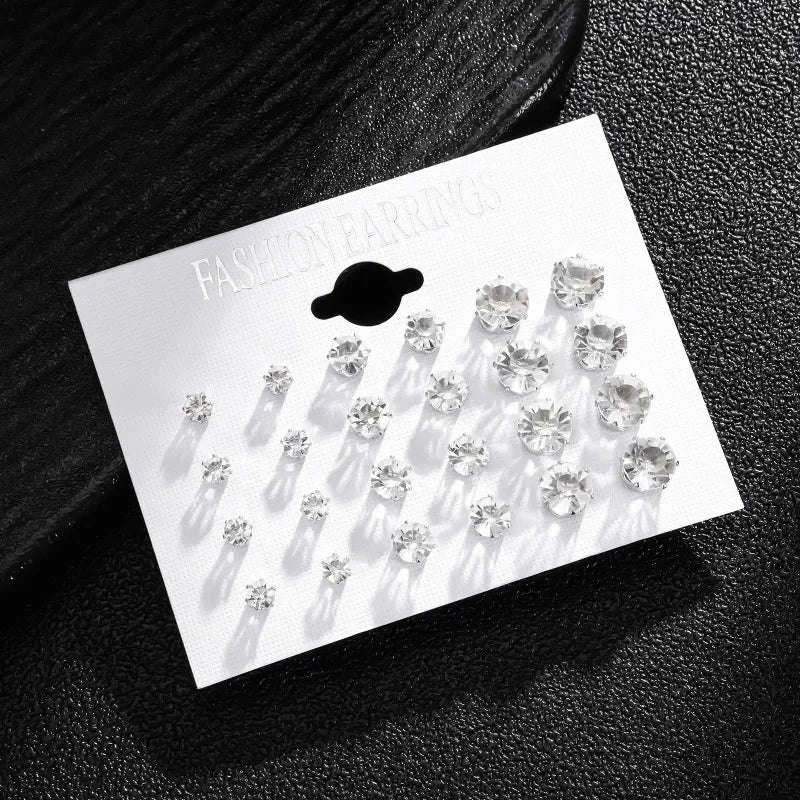 White Crystal Stud Earring Set