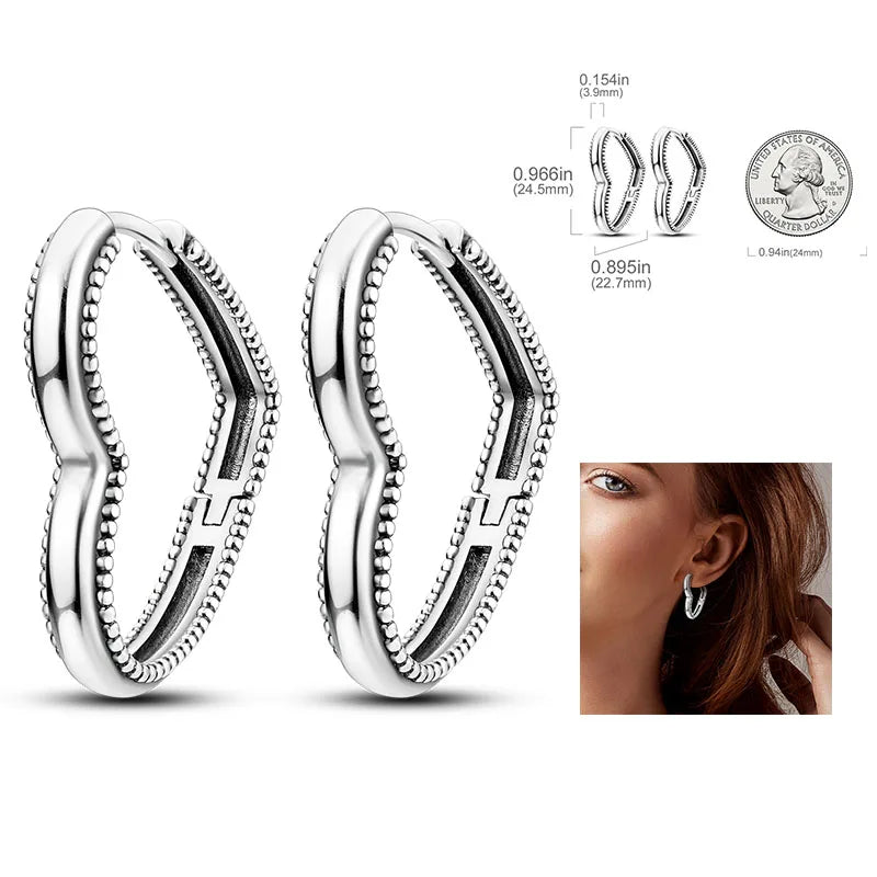 925 Silver Heart & Star Zircon Hoop Earrings