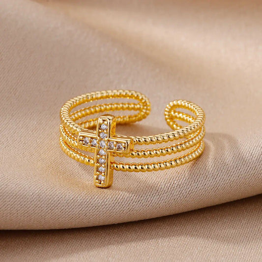 Luxury Zircon Cross Ring for Women