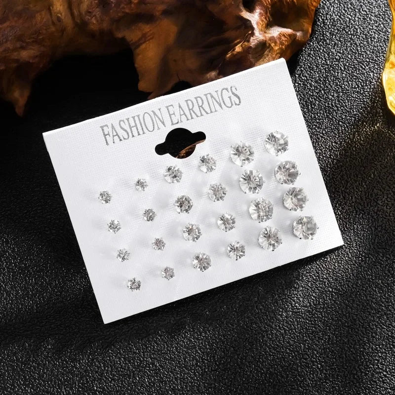 White Crystal Stud Earring Set