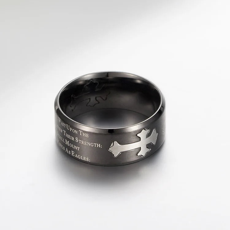 Isaiah Bible Verse Cross Men’s Stainless Steel Ring