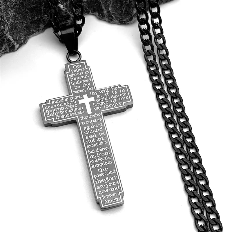 Stainless Steel Big Pendant Christian Bible Cross Necklace