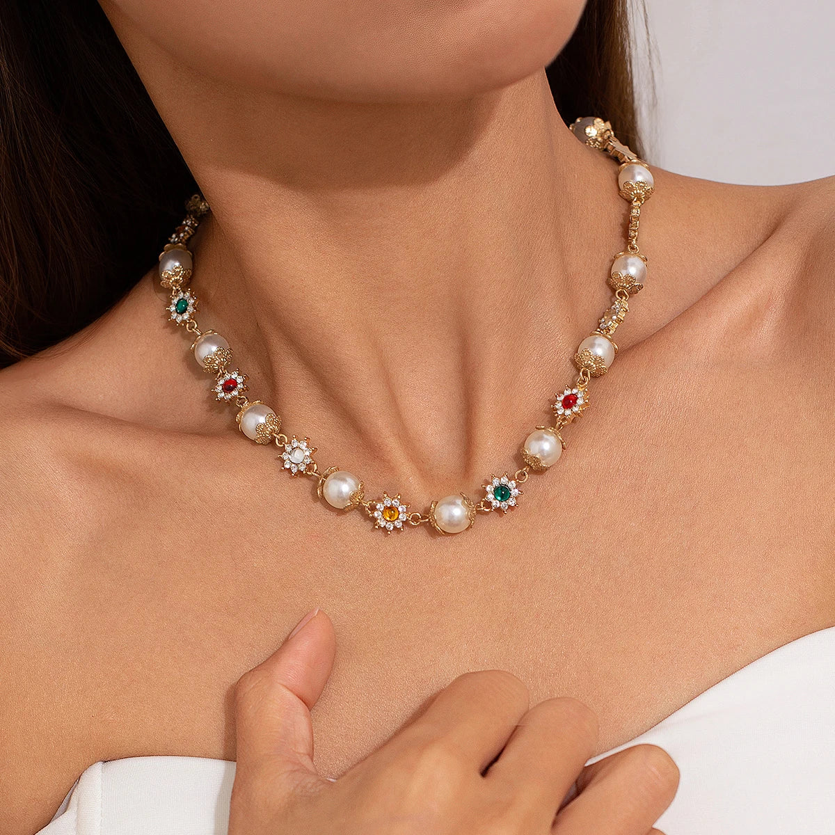 Luxury Pearl Cross Pendant Choker Necklace