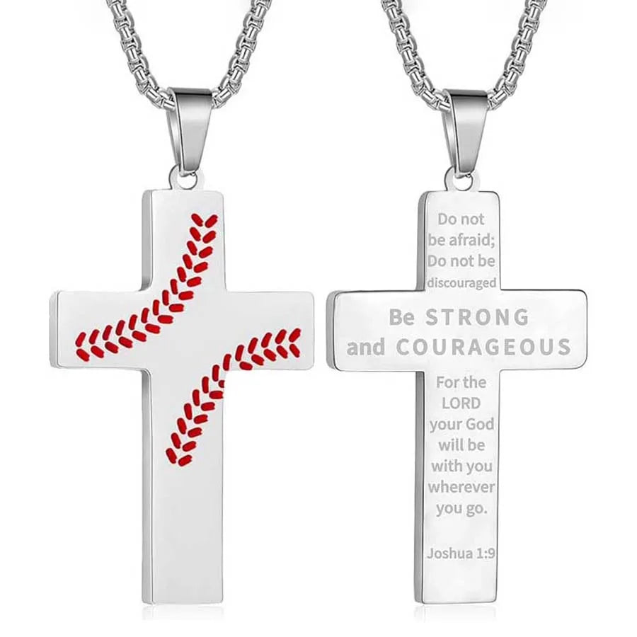 Stainless Steel Sports Cross Necklace Bible Verse Jewelry