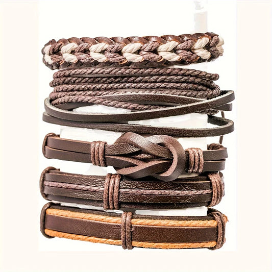 Braided Leather & Bead Bracelet Set