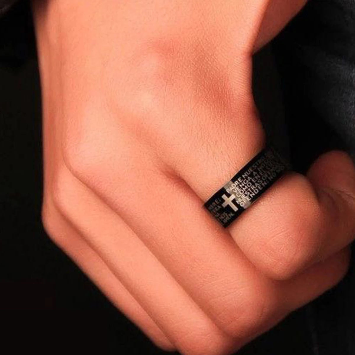 Bible Prayer Stainless Steel Jesus Cross Ring