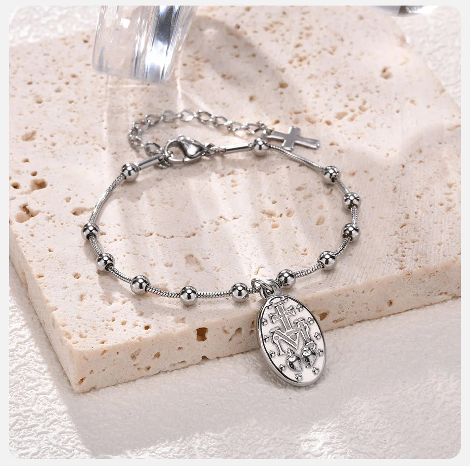 Cross & Virgin Mary Gold Rosary Bracelet