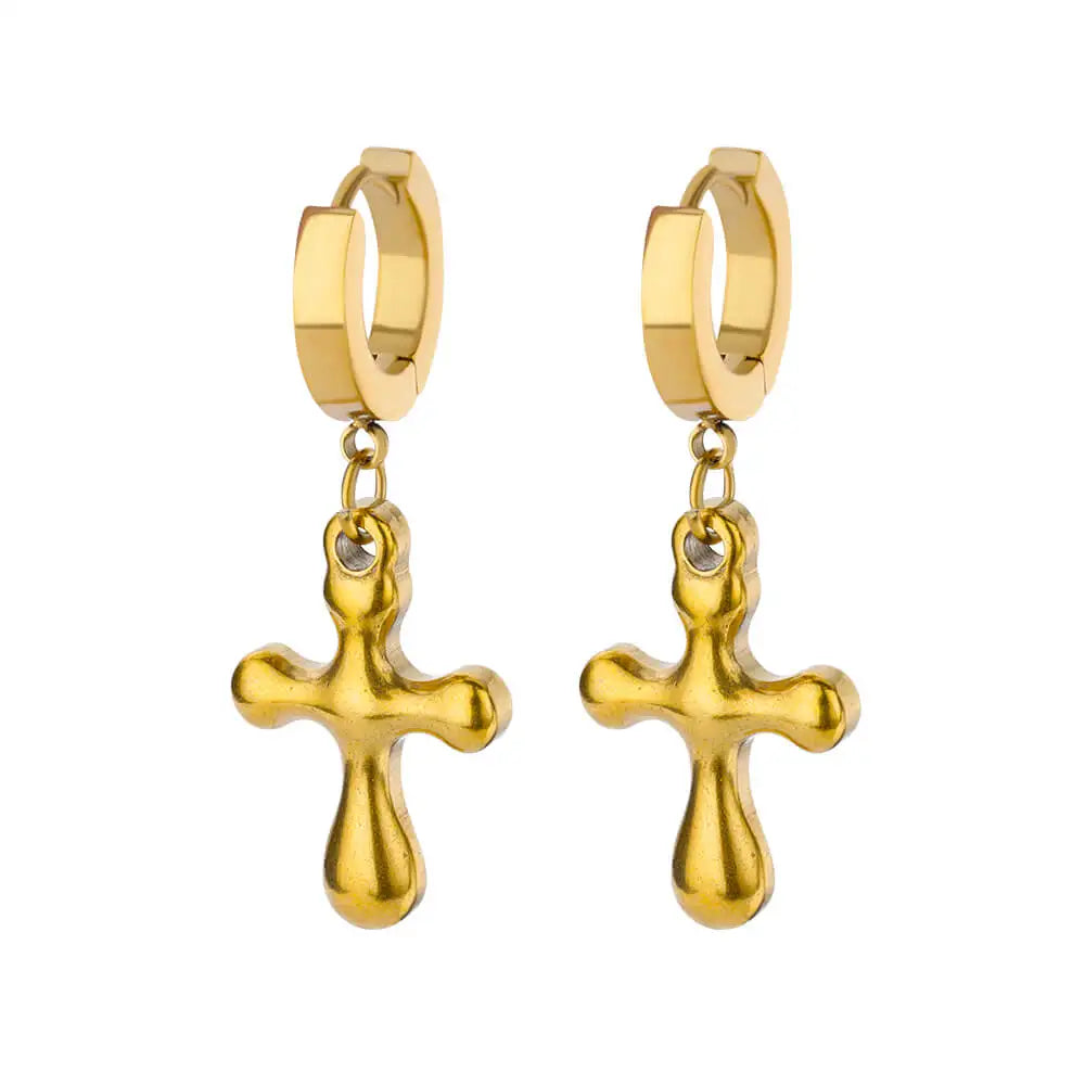 Stainless Steel Zircon Cross Dangle Christian Earrings