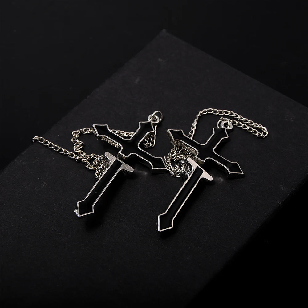 Unisex Vintage Black Cross Chain Earrings