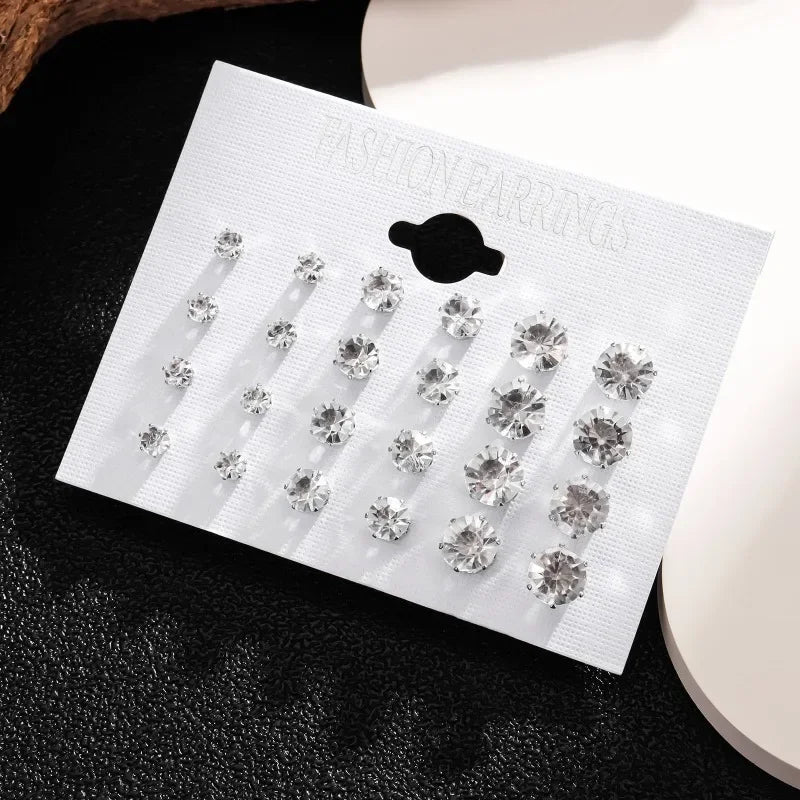 White Crystal Stud Earring Set
