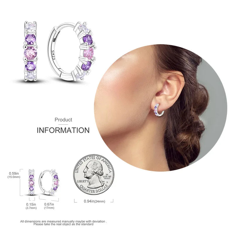 925 Silver Heart & Star Zircon Hoop Earrings