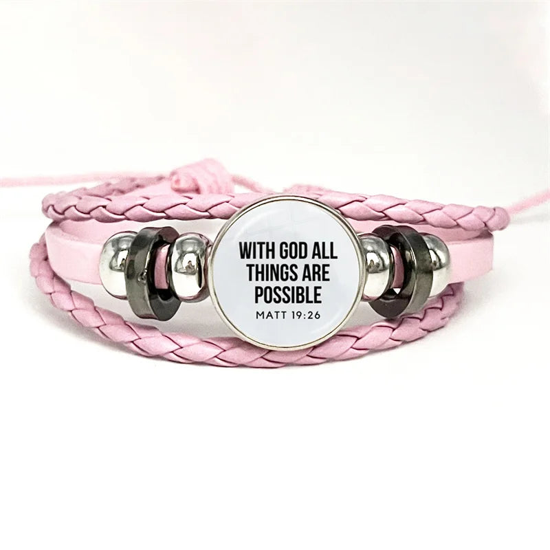 Multilayer Christian Faith Bible Verse Leather Bracelet
