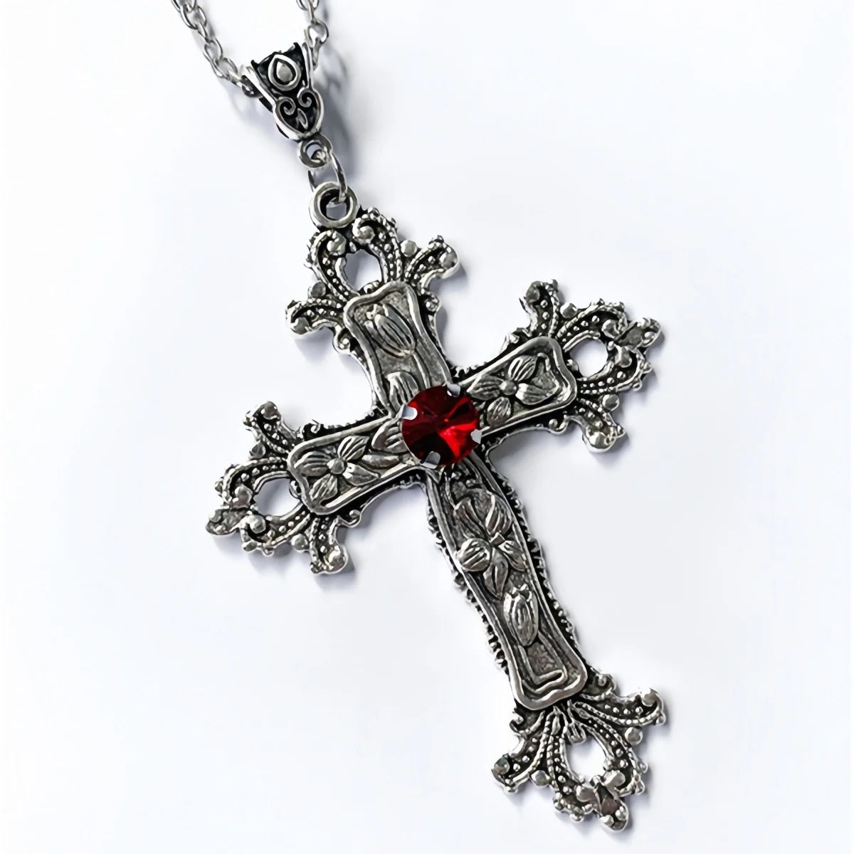 Gothic Unisex Punk Crystal Big Cross Necklace