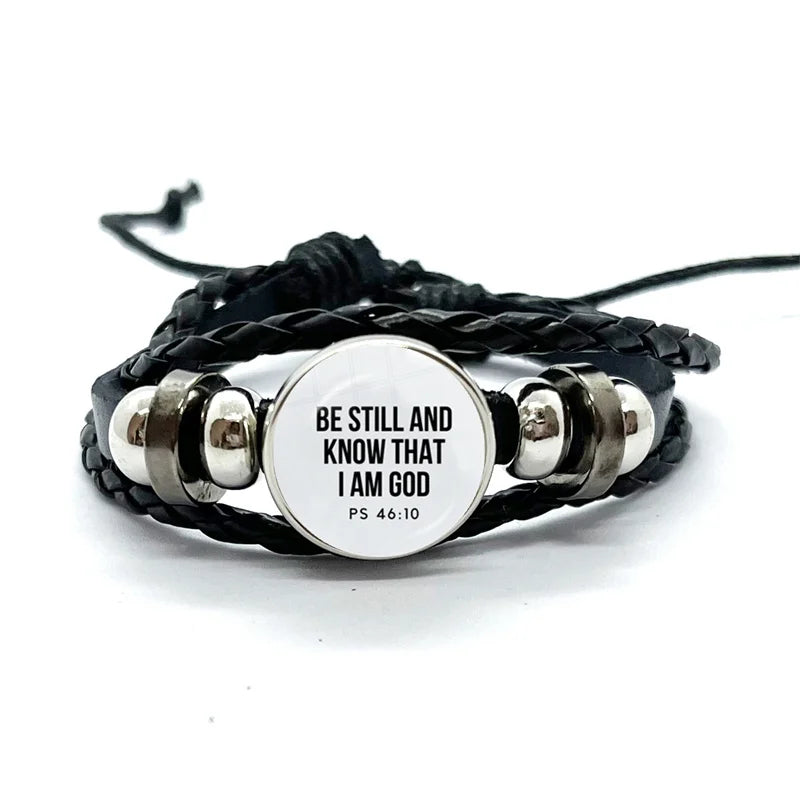 Multilayer Christian Faith Bible Verse Leather Bracelet