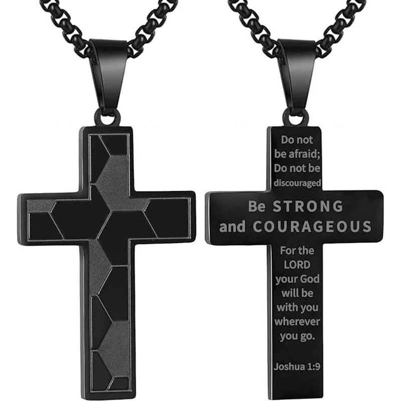 Stainless Steel Sports Cross Necklace Bible Verse Jewelry