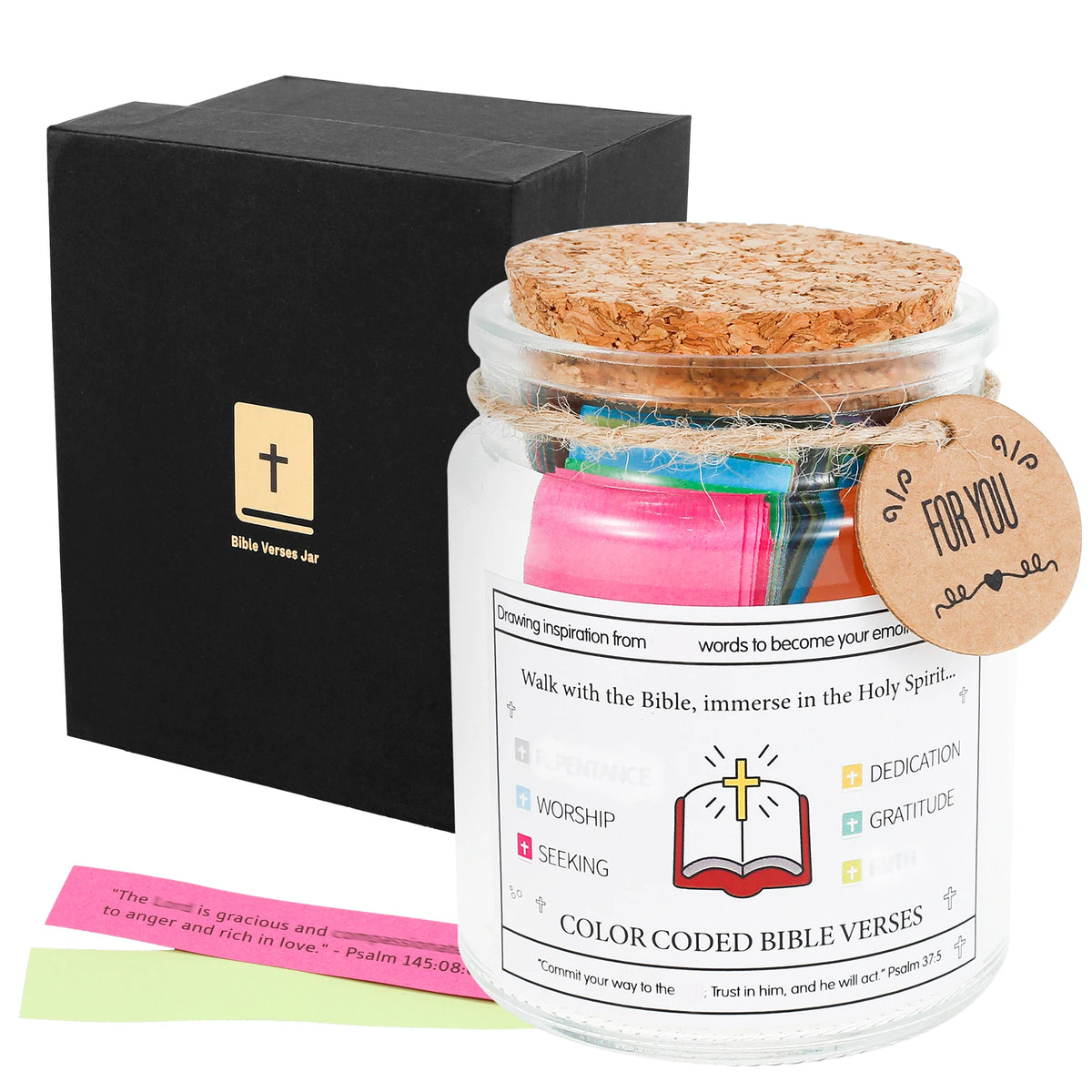 Christian Bible Verse Jar - Colorful Scripture Cards, Handmade Faith & Encouragement Gift for Women, Prayer & Blessings Jar