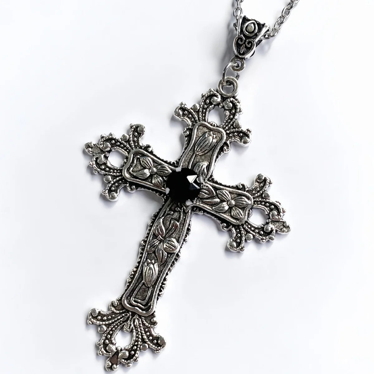 Gothic Unisex Punk Crystal Big Cross Necklace