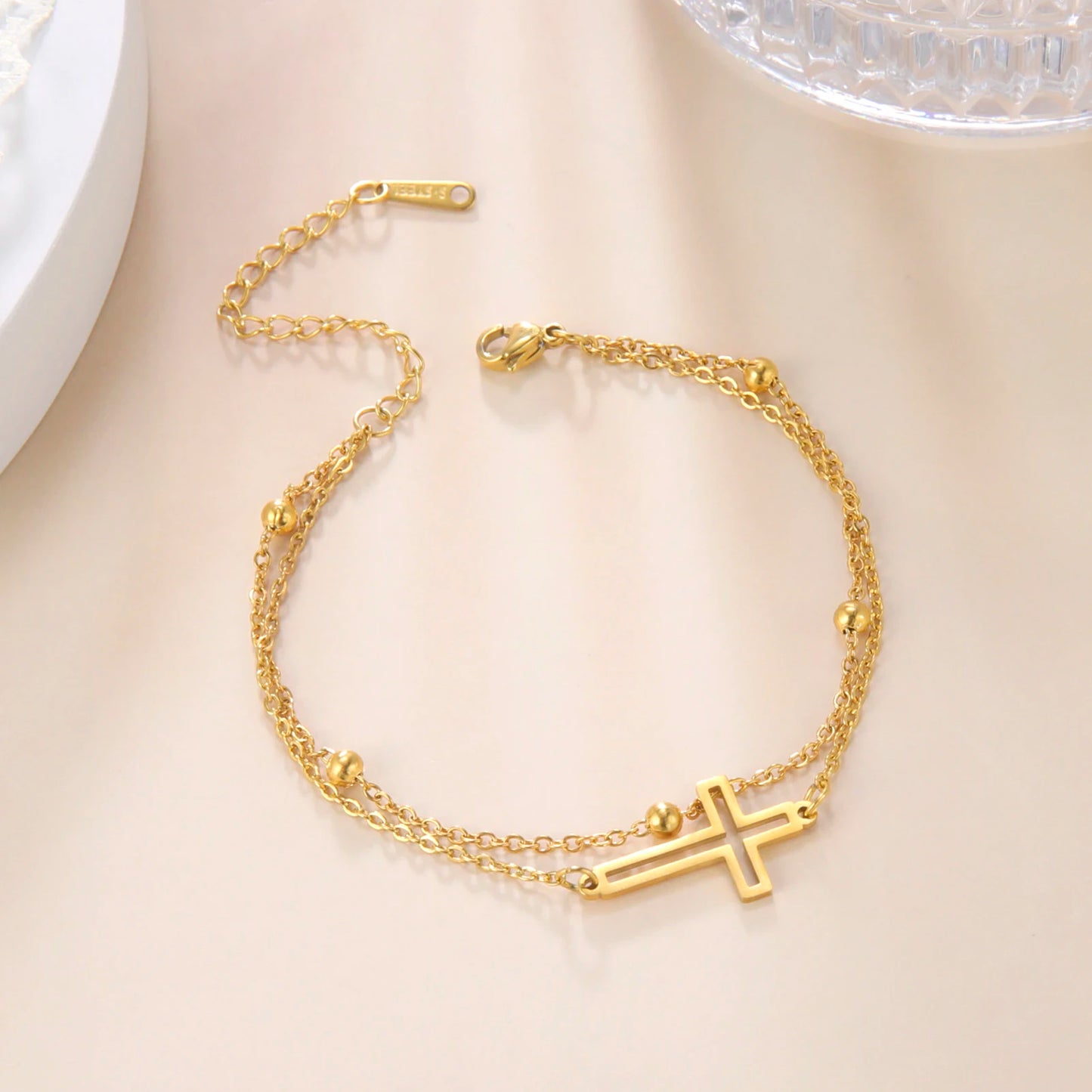 Fashion Women's Jewelry Cross Pendant Bracelets Stainless Steel Double Layer Chain Bracelets for Men Women Trend Gift - Blessings is Here