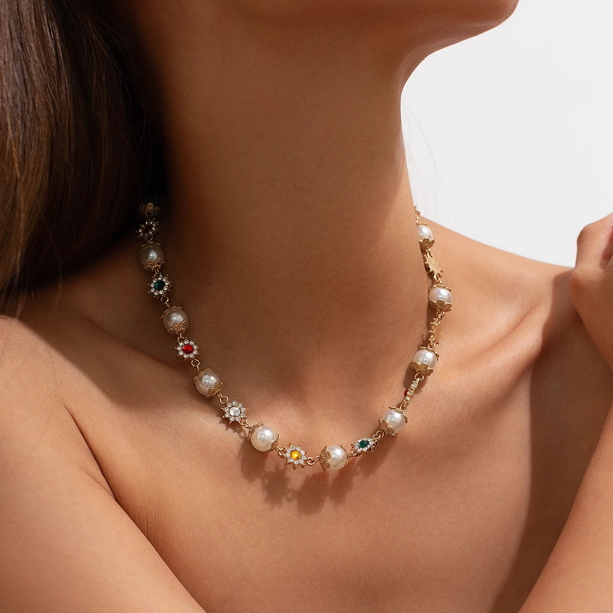 Luxury Pearl Cross Pendant Choker Necklace