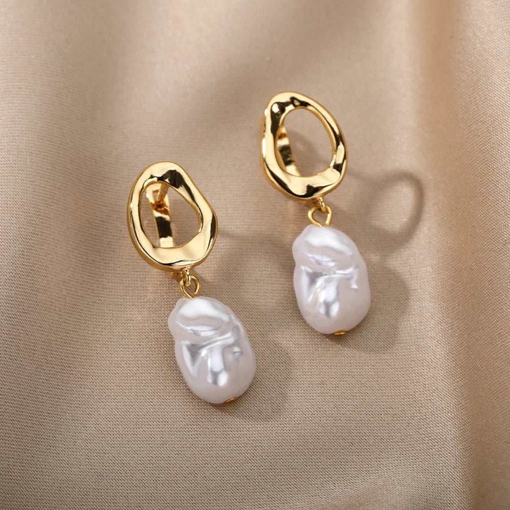 Stainless Steel Gold Heart Zircon Hoop Earrings