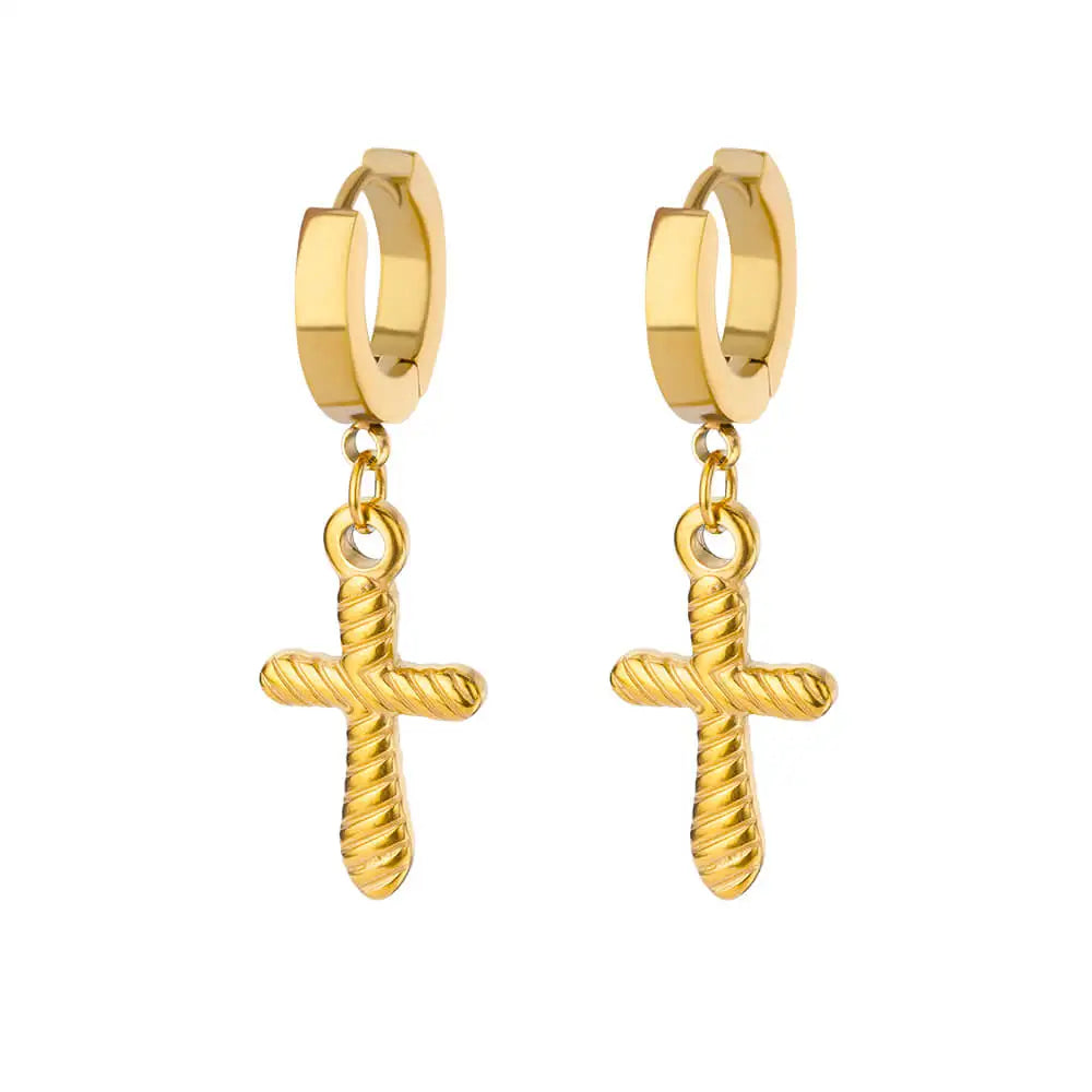 Stainless Steel Zircon Cross Dangle Christian Earrings