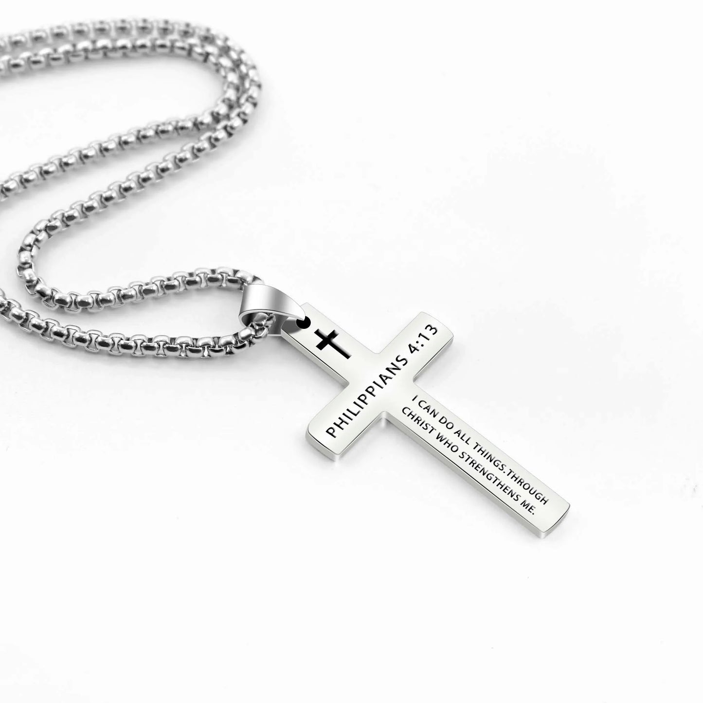 304L Stainless Steel Bible Verse Cross Necklace