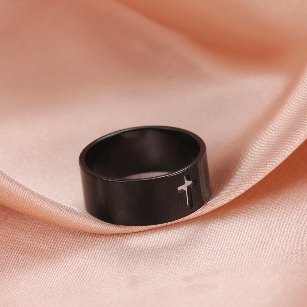 Stainless Steel Unisex Bible Verse Hollow Cross Ring