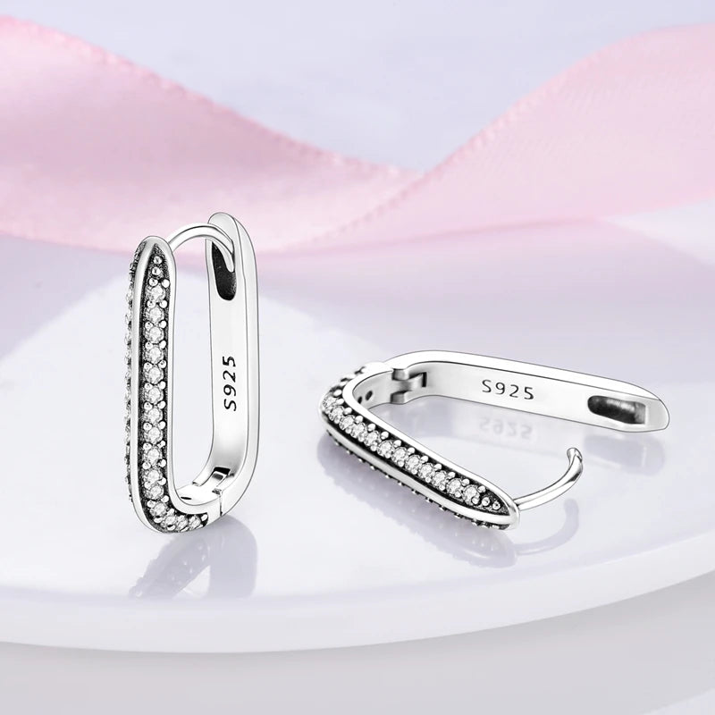 925 Silver Heart & Star Zircon Hoop Earrings