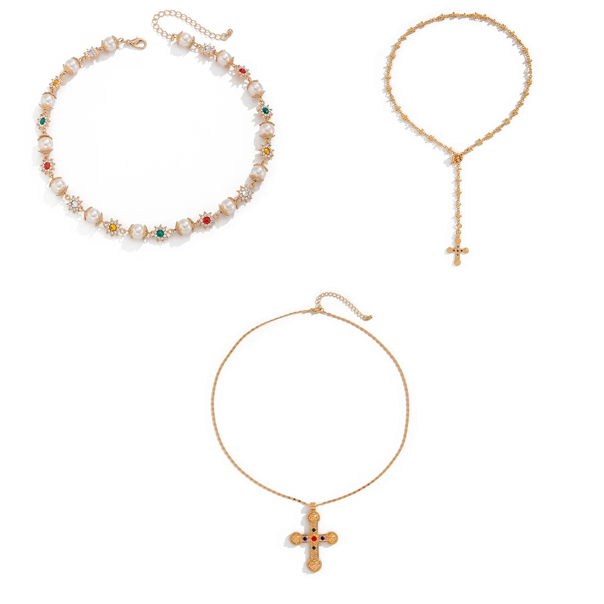 Luxury Pearl Cross Pendant Choker Necklace