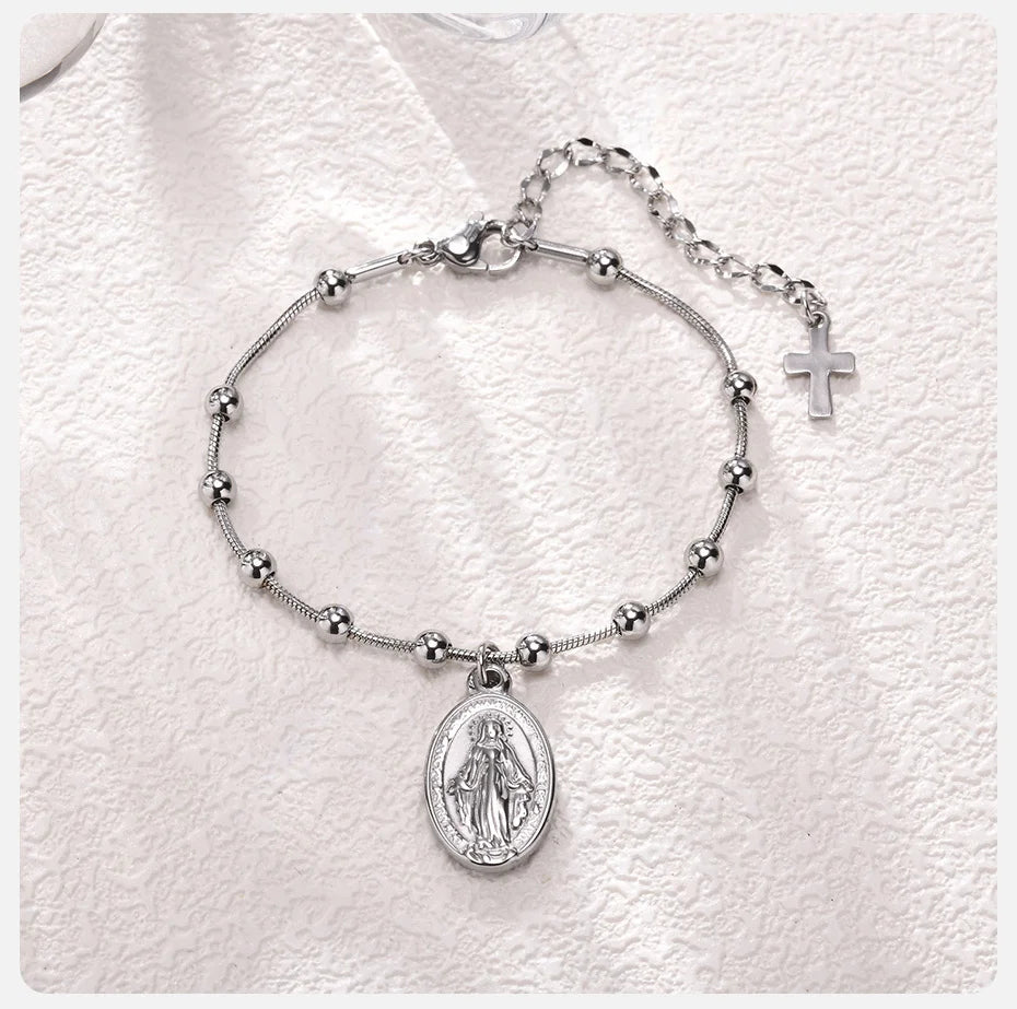 Cross & Virgin Mary Gold Rosary Bracelet
