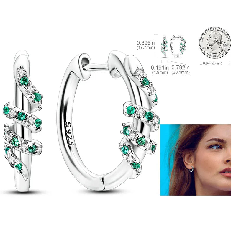 925 Silver Heart & Star Zircon Hoop Earrings