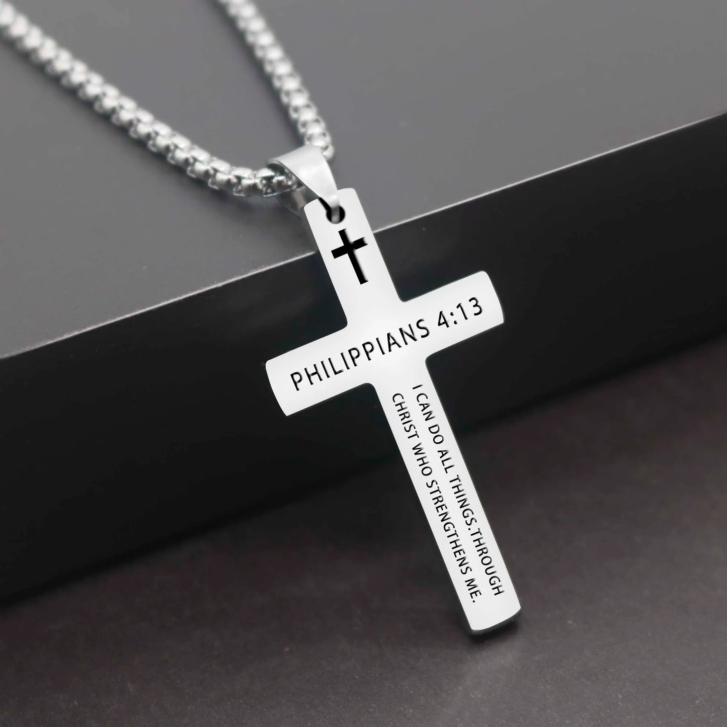 304L Stainless Steel Bible Verse Cross Necklace
