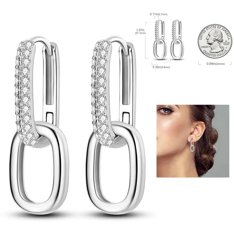 925 Silver Heart & Star Zircon Hoop Earrings
