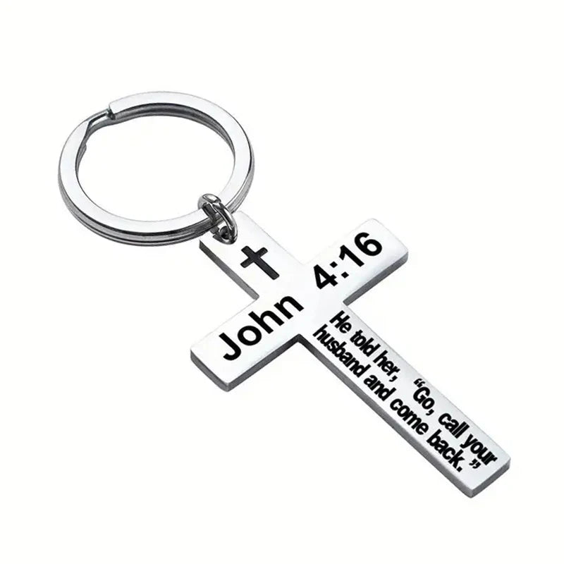 Stainless Steel Faith Christian Cross Bible Verse Keychain