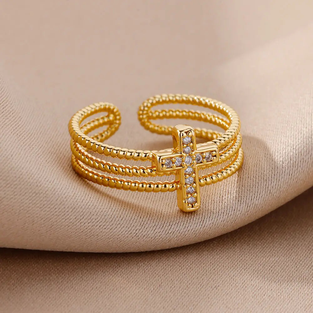 Luxury Zircon Cross Ring for Women