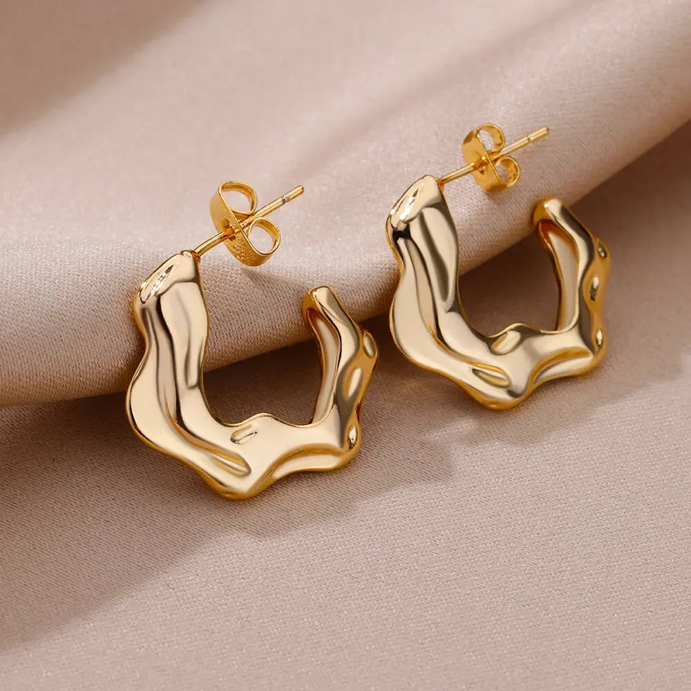 Stainless Steel Gold Heart Zircon Hoop Earrings