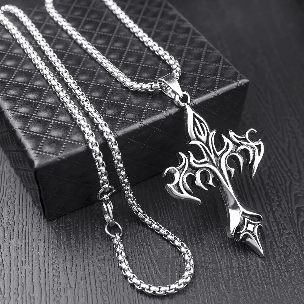 Hip Hop Stainless Steel Cross Pendant Necklace