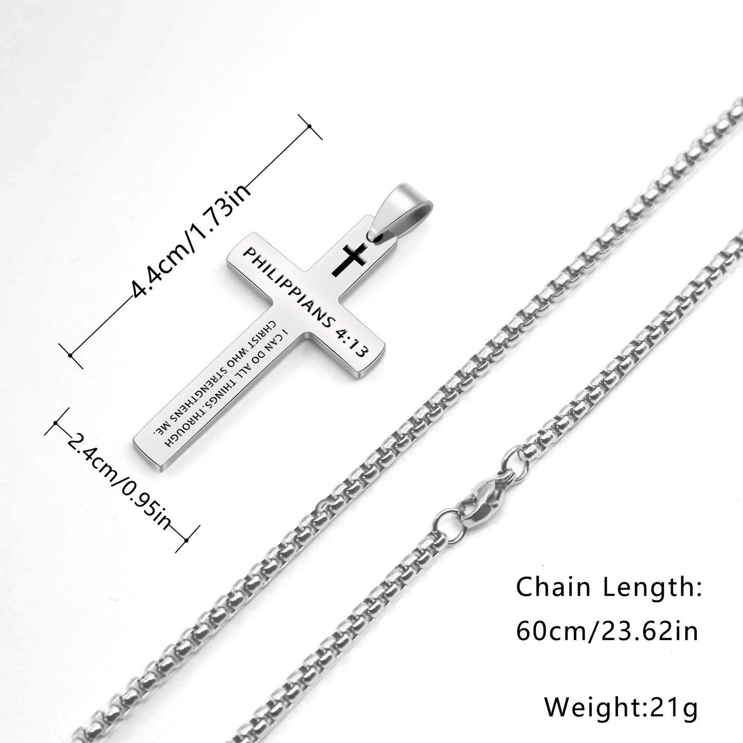 304L Stainless Steel Bible Verse Cross Necklace