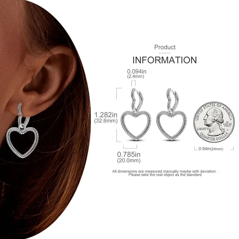 925 Silver Heart & Star Zircon Hoop Earrings