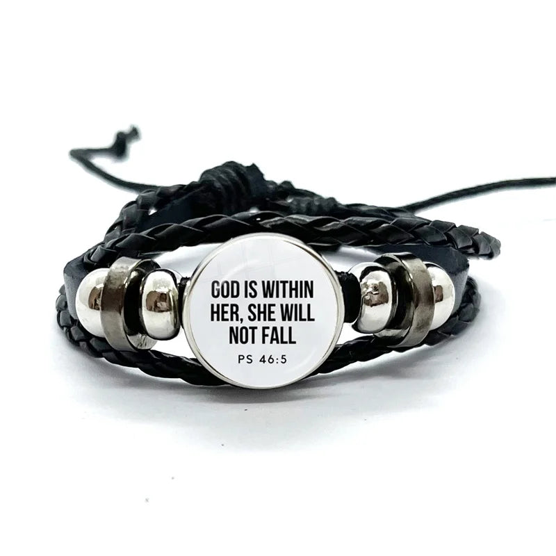 Multilayer Christian Faith Bible Verse Leather Bracelet