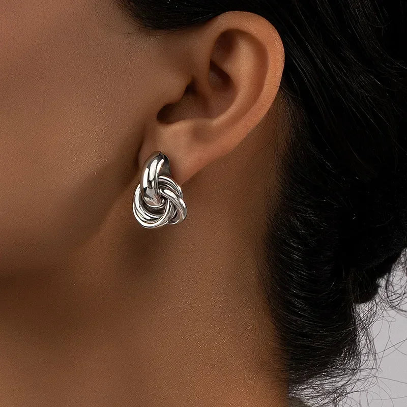 Gold & Silver Knot Hoop Twist Earrings