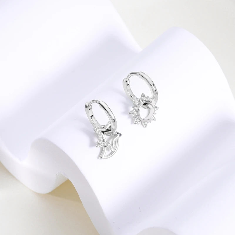 925 Silver Heart & Star Zircon Hoop Earrings