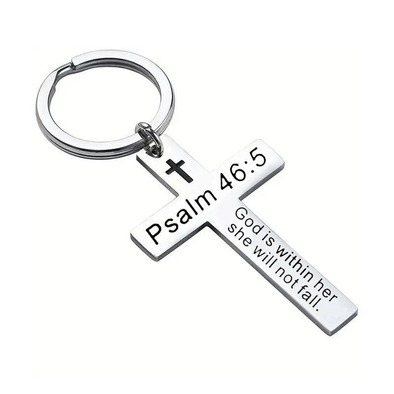 Stainless Steel Faith Christian Cross Bible Verse Keychain