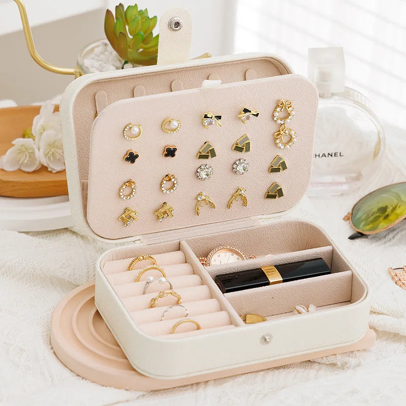 Portable Leather Travel Jewelry Organizer Box for Women