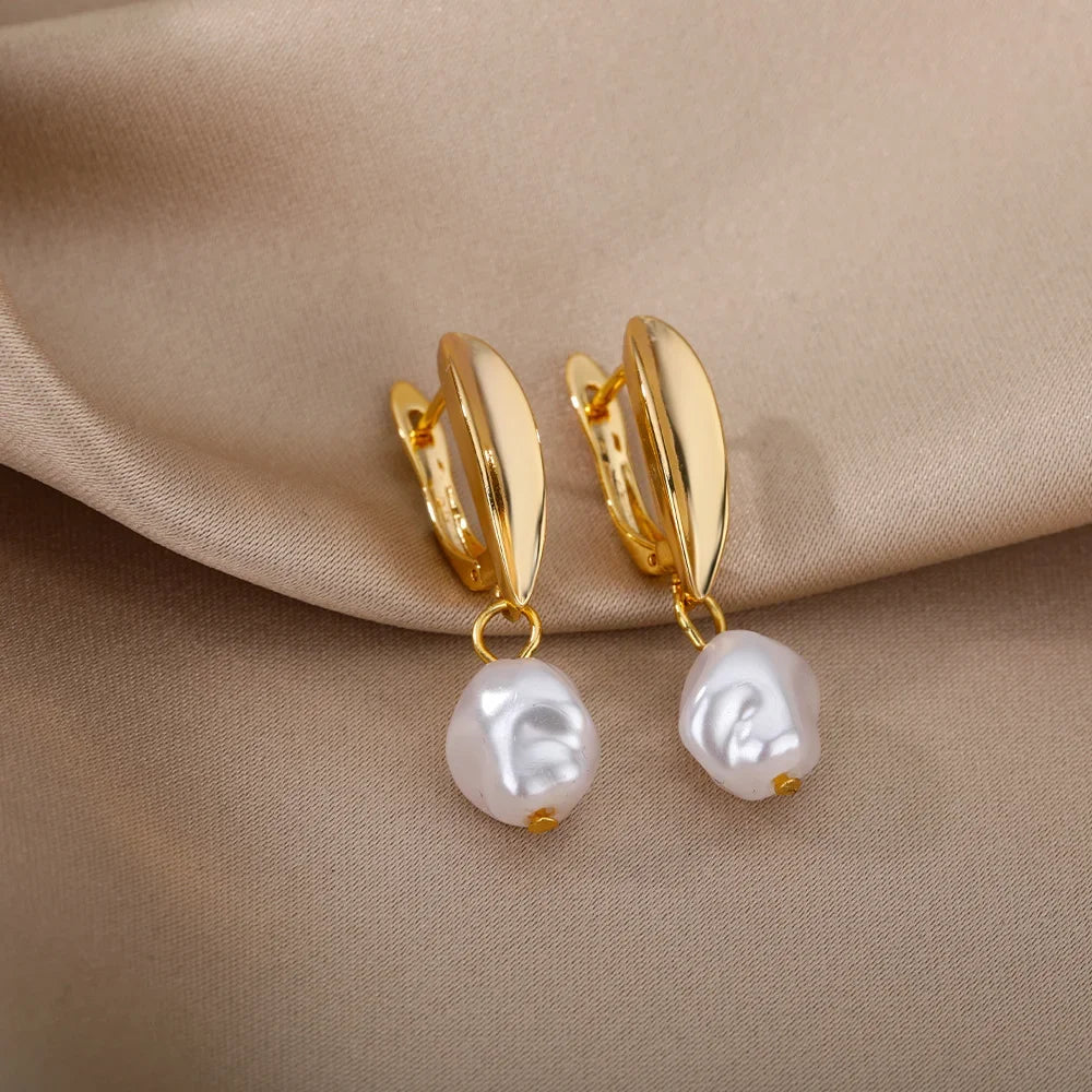 Stainless Steel Gold Heart Zircon Hoop Earrings