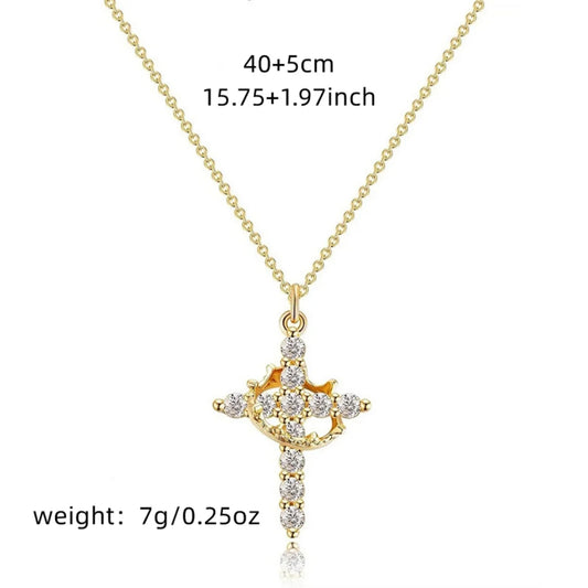 Rotatable Crown Zircon Cross Pendant Necklace Light Luxury Shiny Cross Stainless Steel Chain Choker For Women Men Prayer Jewelry - Blessings is Here