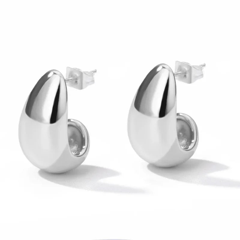 Stainless Steel Gold Heart Zircon Hoop Earrings