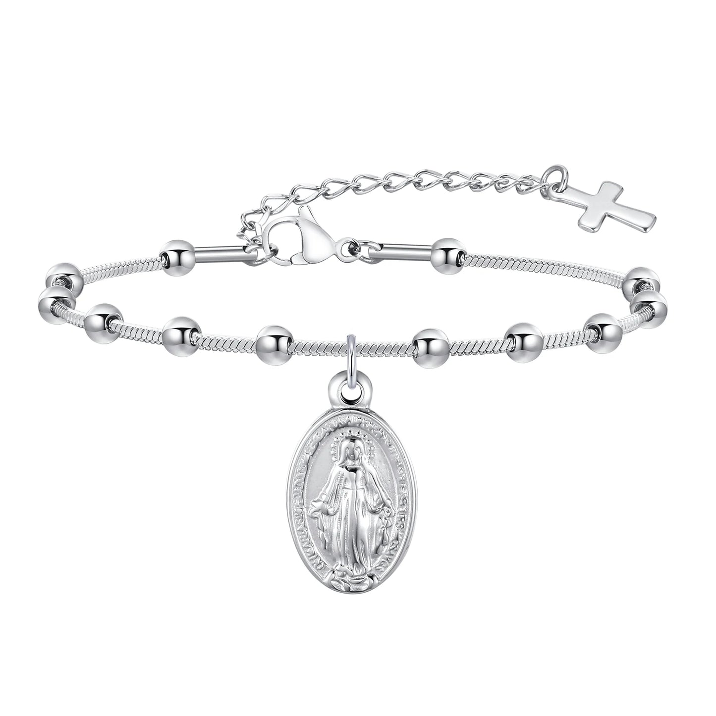Cross & Virgin Mary Gold Rosary Bracelet