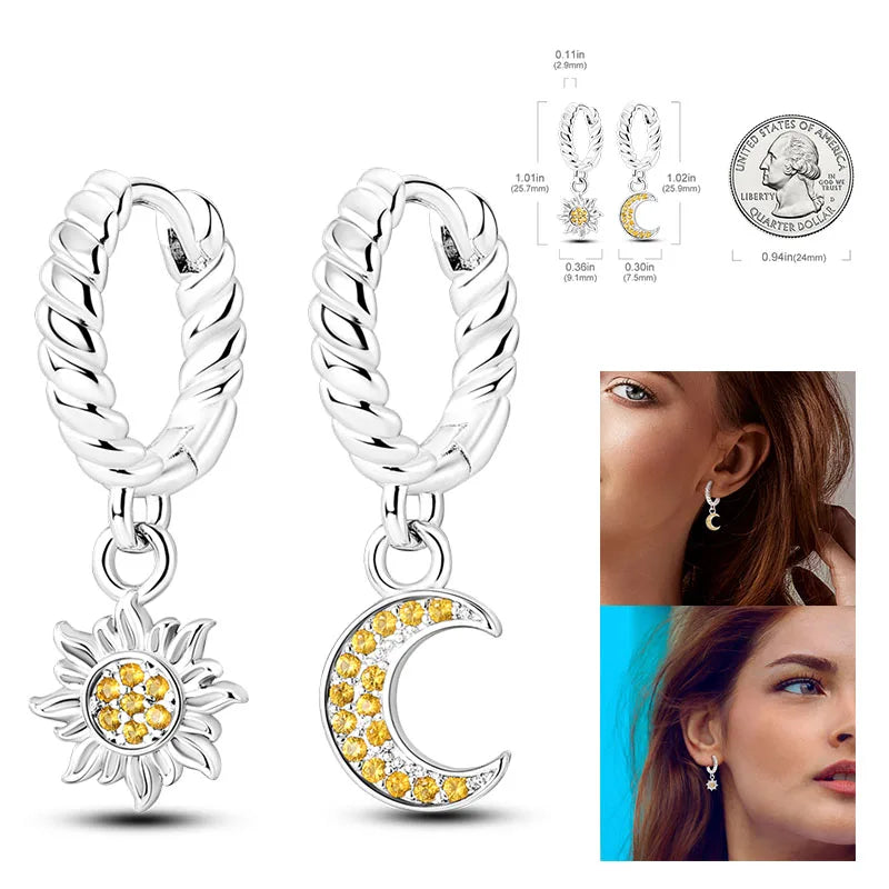 925 Silver Heart & Star Zircon Hoop Earrings